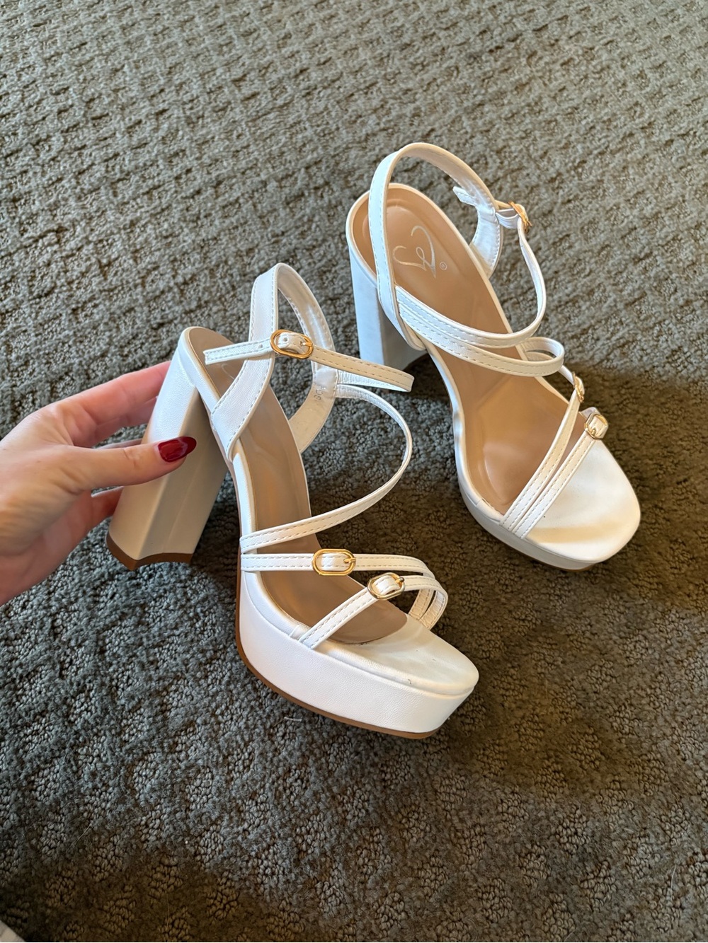 Windsor White Strappy Platform Block Heels